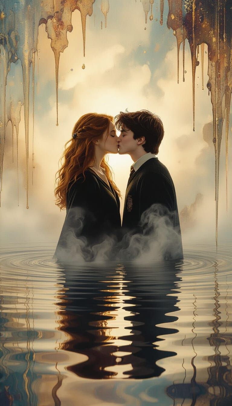 Fantasy Kiss in Dreamy Oil Painting Style