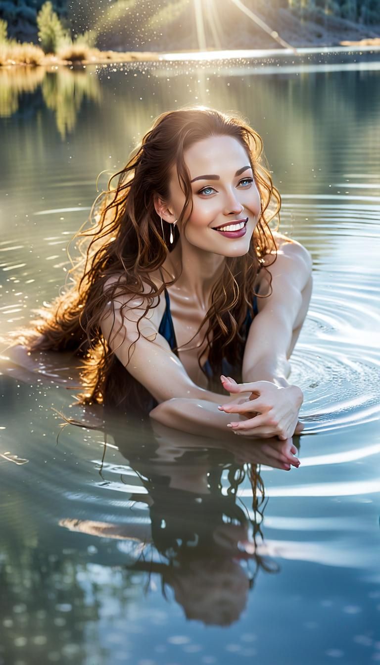 A beautiful woman at the lake