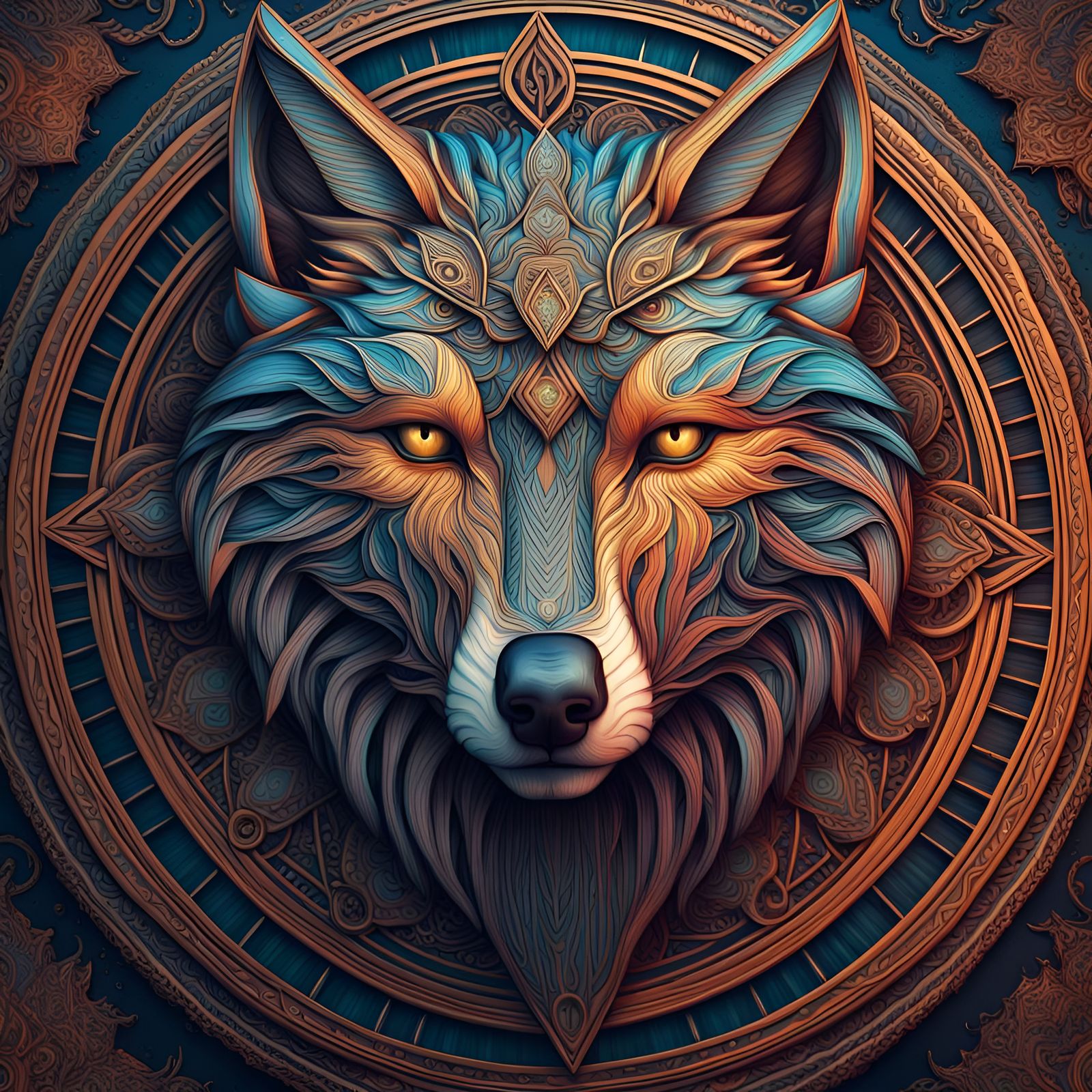 Majestic Wolf Face in Intricate Line Art