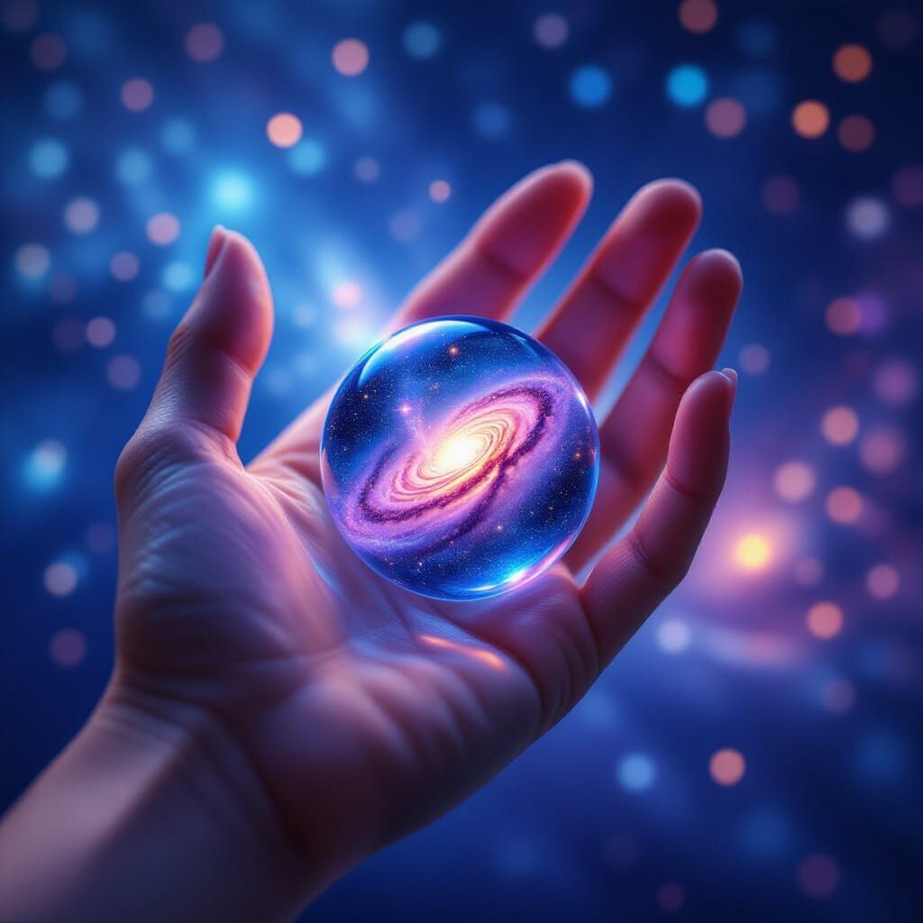 Human Hand Holds Glowing Galaxy in Digital Sci-Fi Art