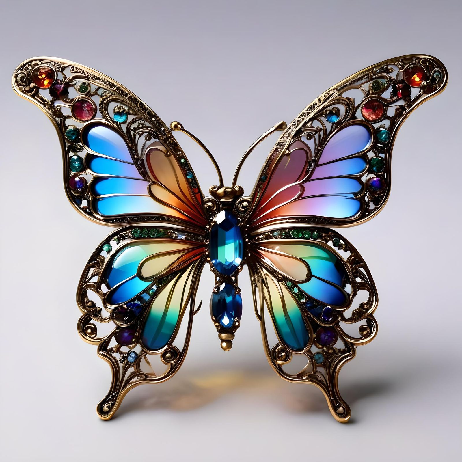 Iridescent Crystal Butterfly in Art Nouveau Style