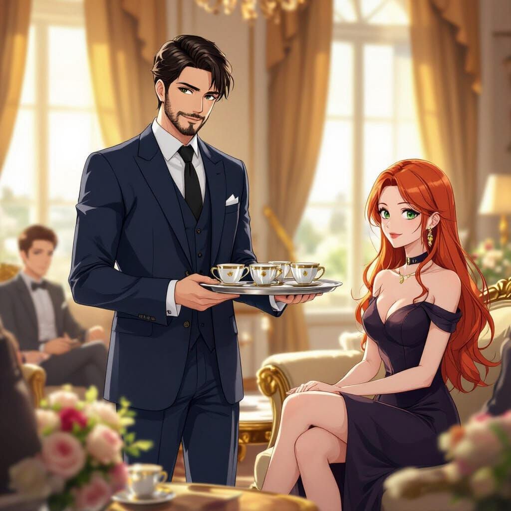 Man Serves Turkish Coffee to Woman in Elegant Living Room