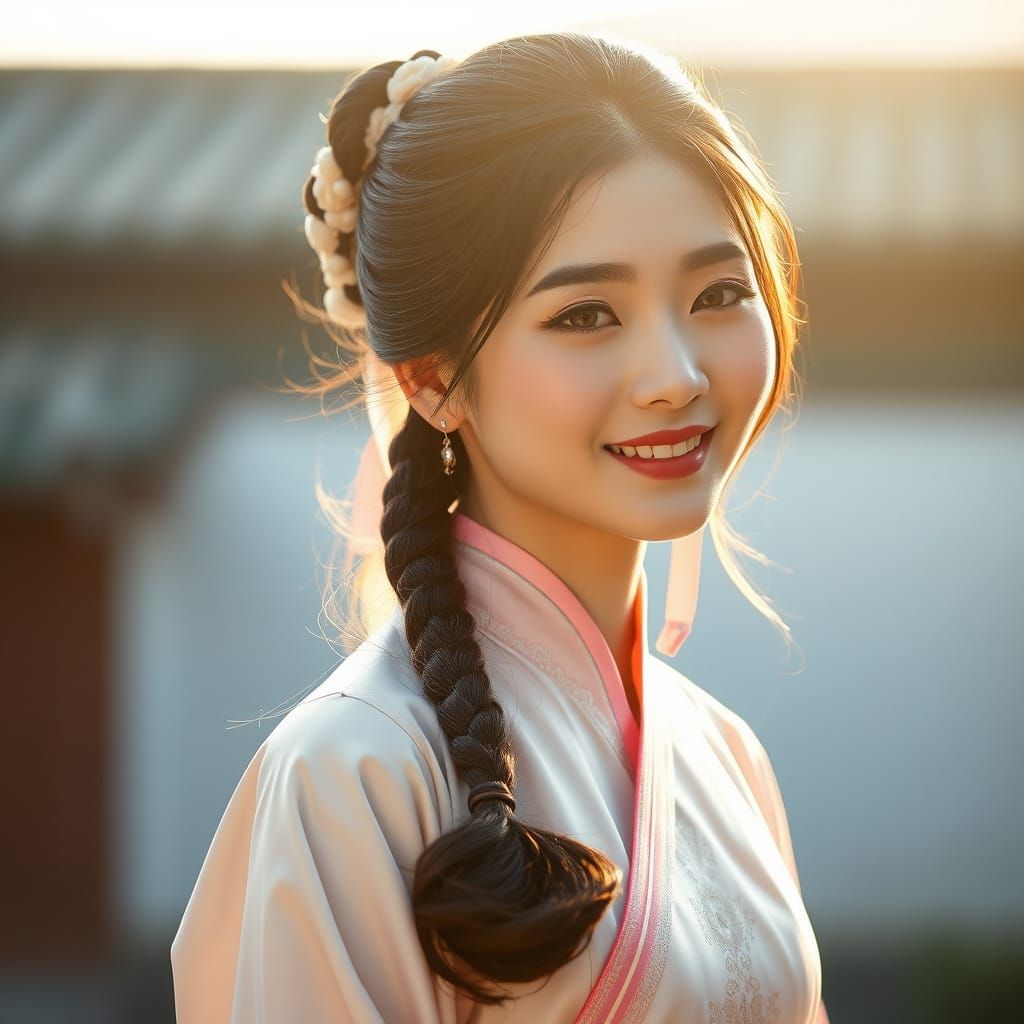 Korean Woman in Hanbok with Soft Pastel Hues