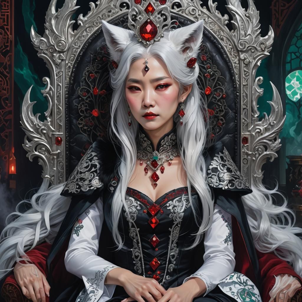 Korean Vampire Queen with Silver Hair and Fox Ears