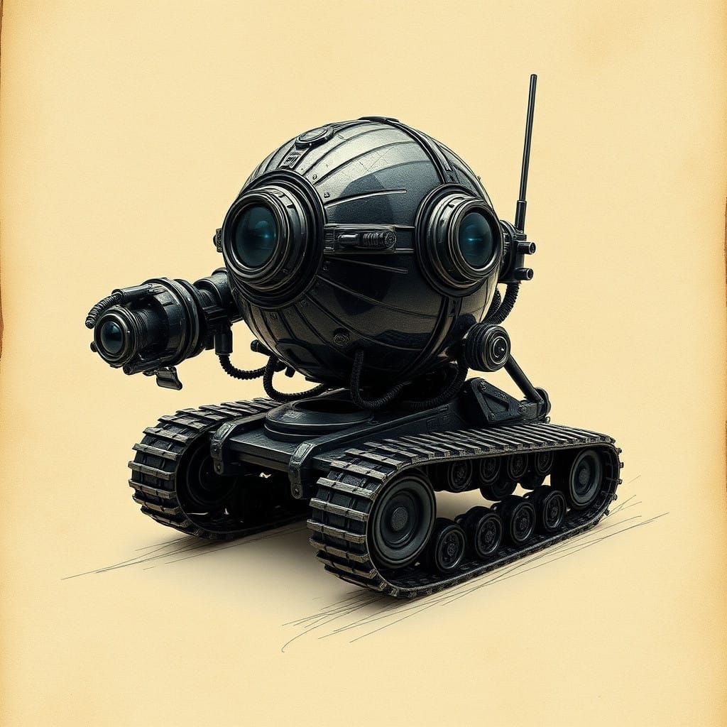 Retro-Futuristic Robot Charging Forward in a Dieselpunk Worl...