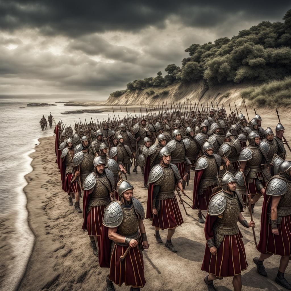 Roman Army marching along a beach