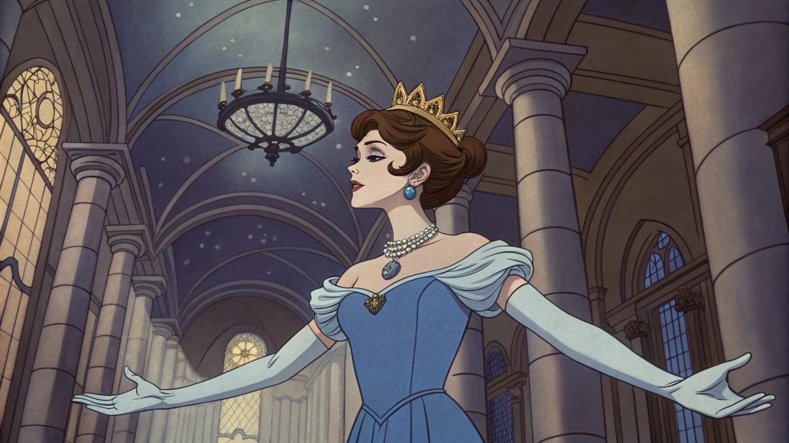 Melancholic Queen in a Grand, Dark Chapel