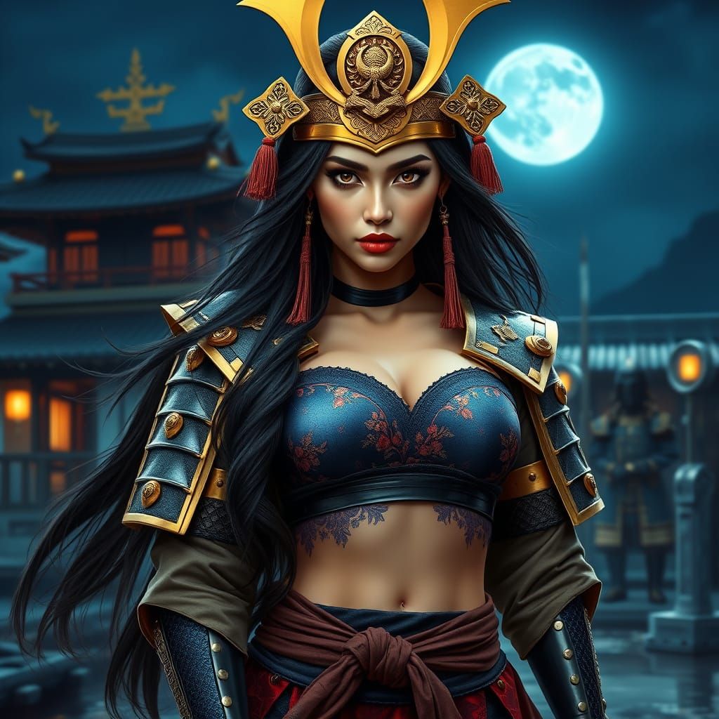 Elegant Tamil Indian Warrior in Samurai Armor