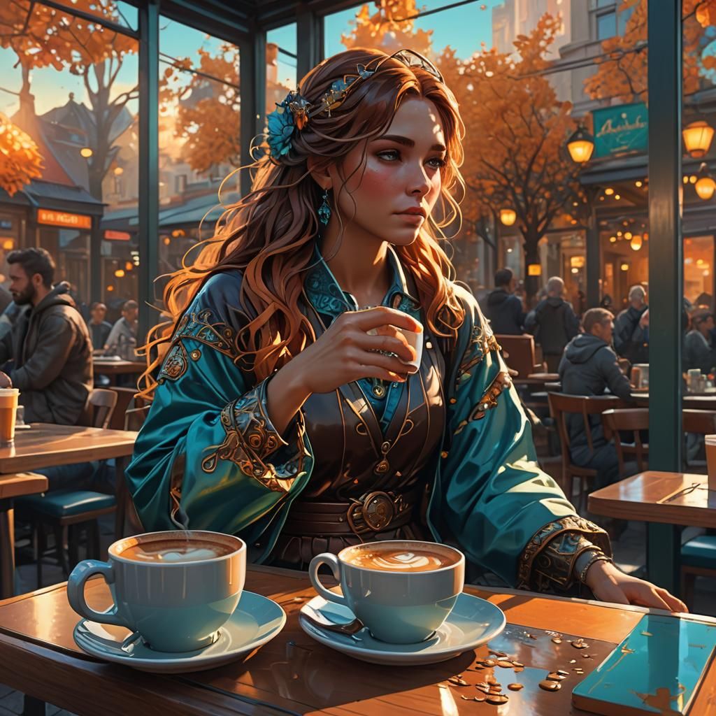 Sunrise Coffee Shop Scene in Hyperdetailed Digital Art