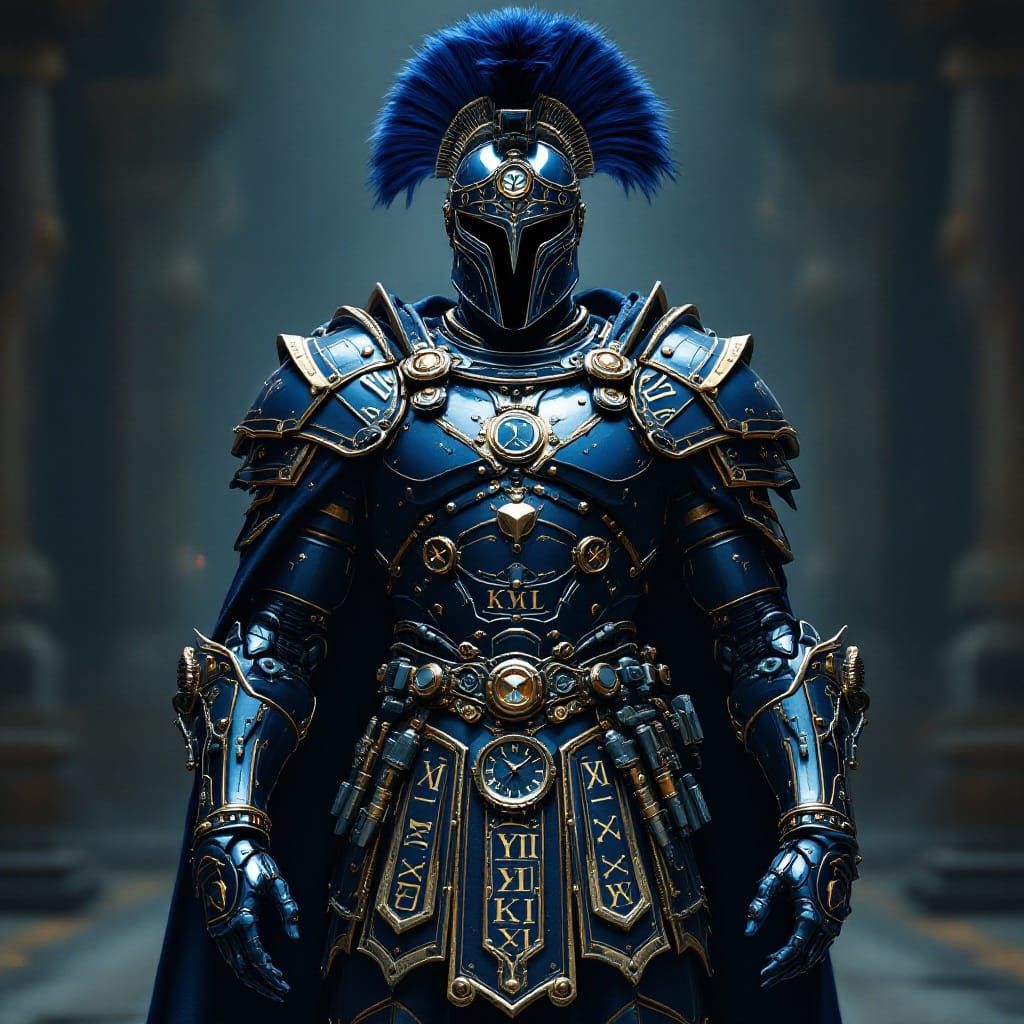 Majestic Clockwork Roman Warrior in Dark Blue Armor