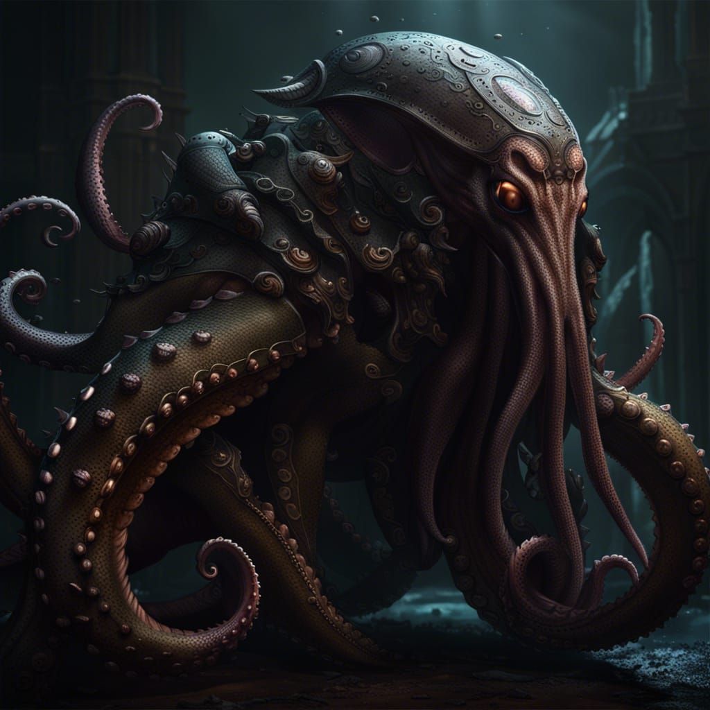 Armored Octopus Creature in Dark Fantasy Style