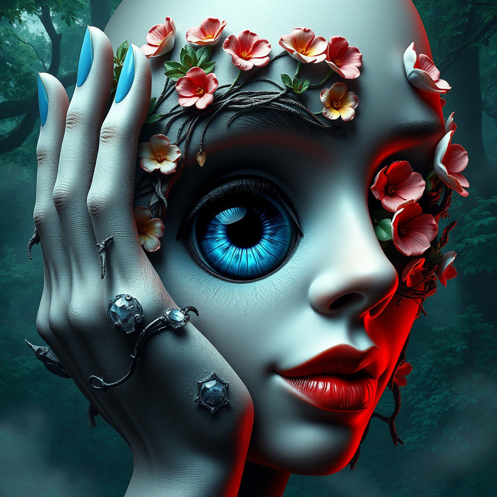 Surreal Face Merging with Organic Biomorphic Design