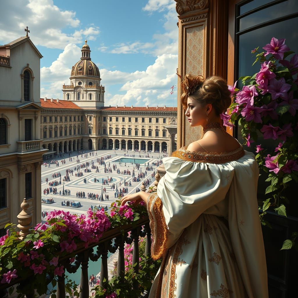 Renaissance Palace Lady Admires Grand Canal Square