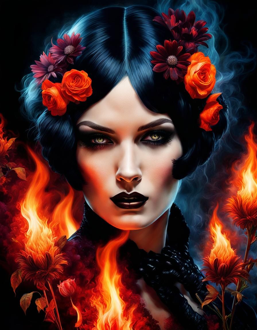 Flaming Portrait of 1920s Ghost in Haunted House