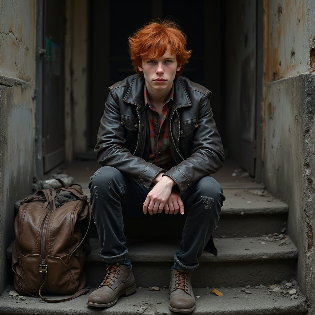 Red-Haired Man in Tenement Building, Documentary Style