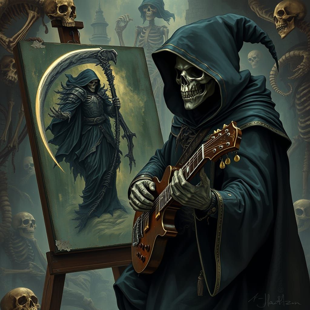 Dark Fantasy Wizard Paints Grim Reaper on Guitar in Twisted ...