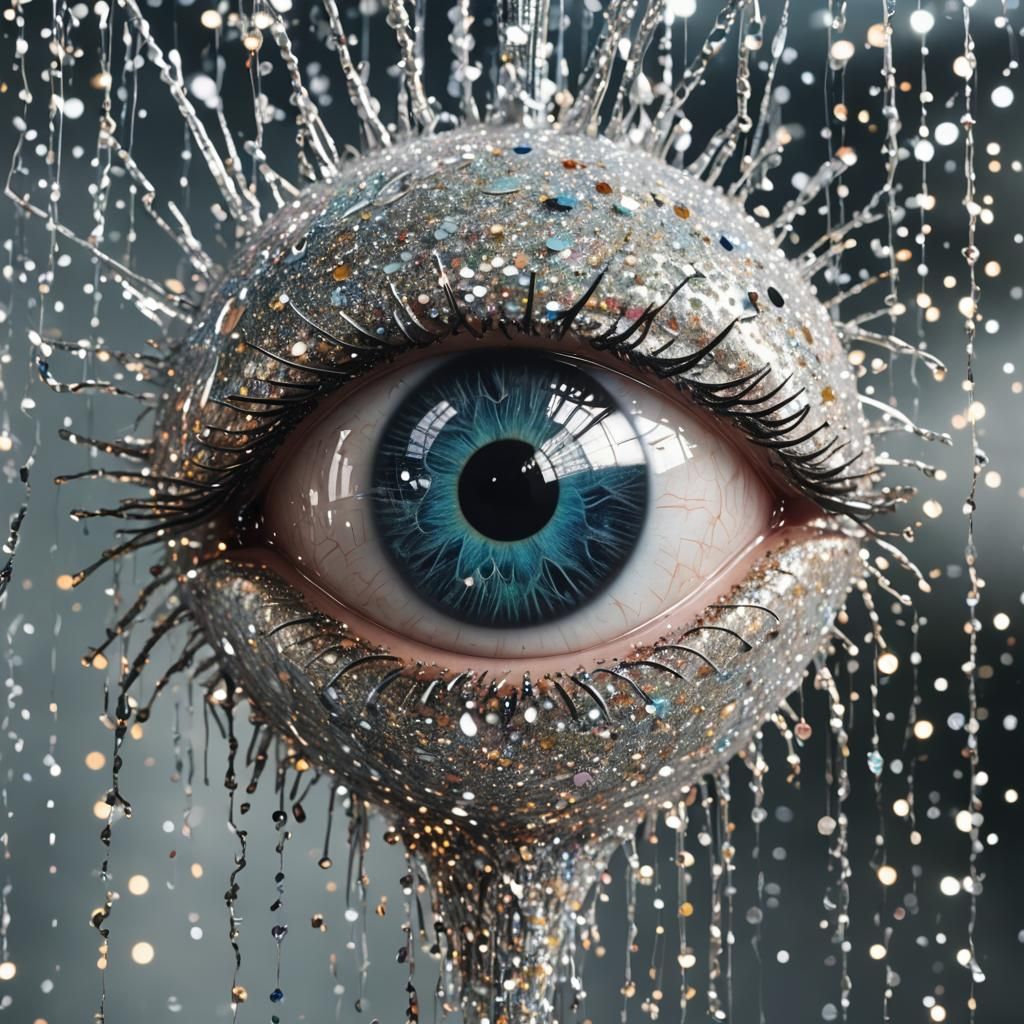 Giant Glittering Eyeball in Rain of Glass