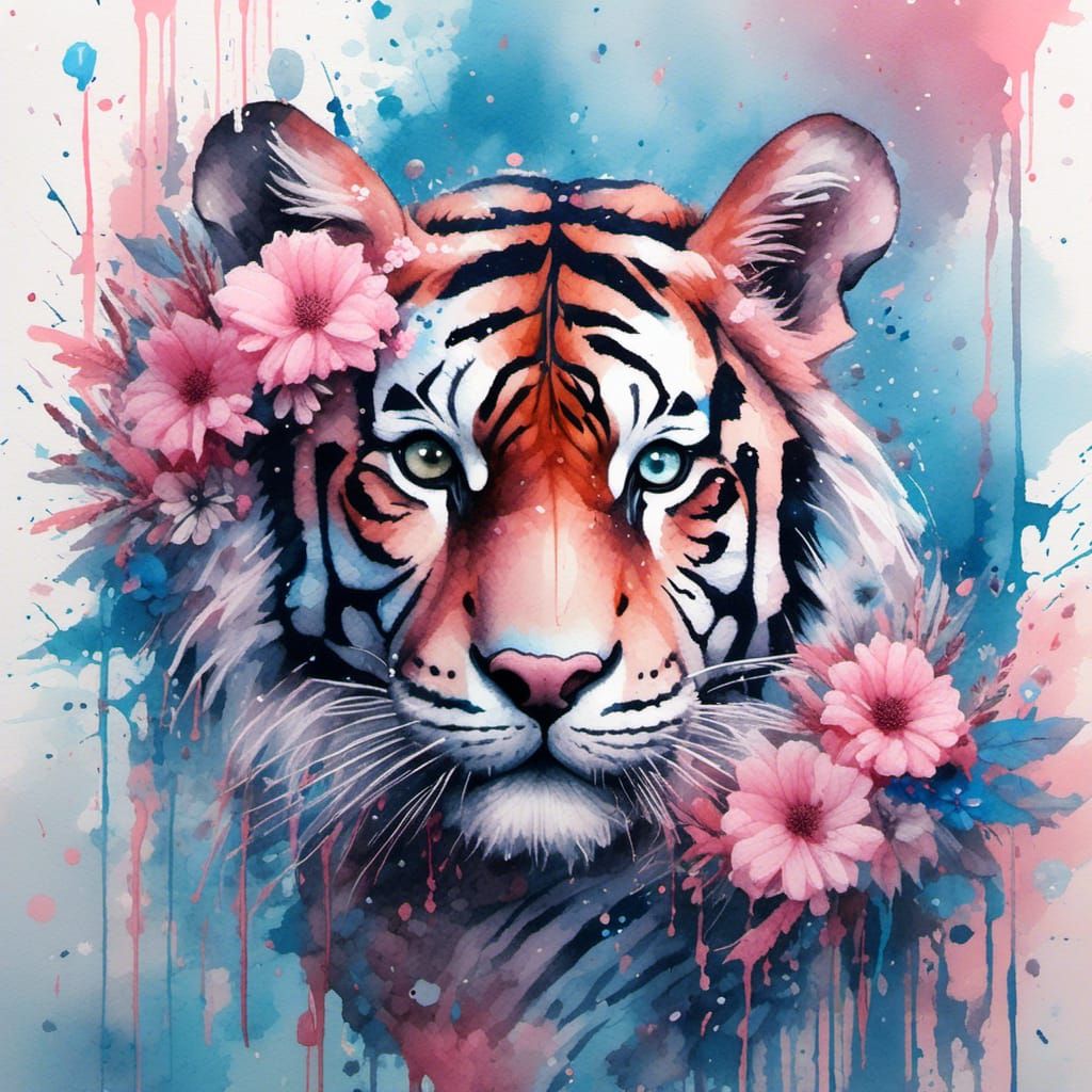 Pastel Tiger Watercolor Fantasy Artwork