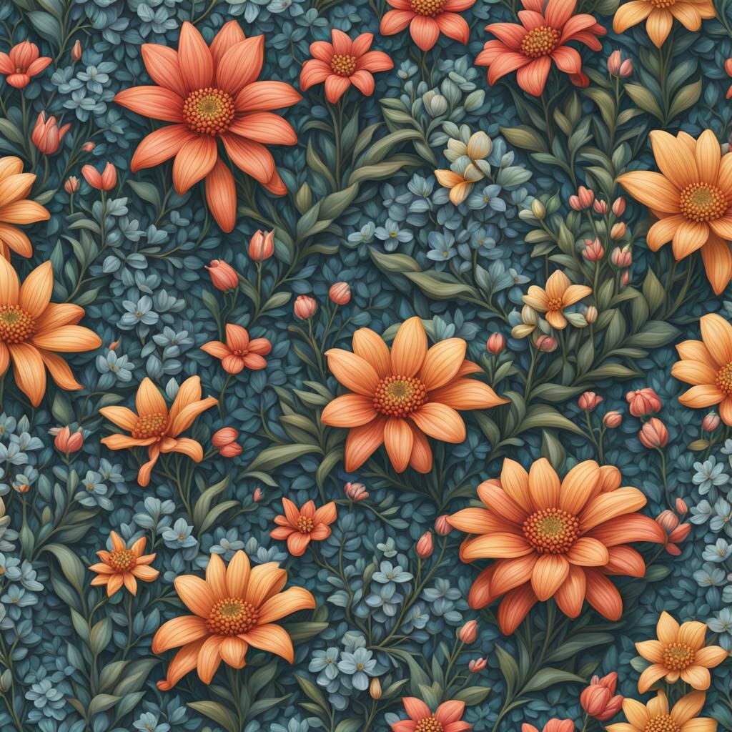 Vibrant Floral Pattern in Pop Graphic Art Style