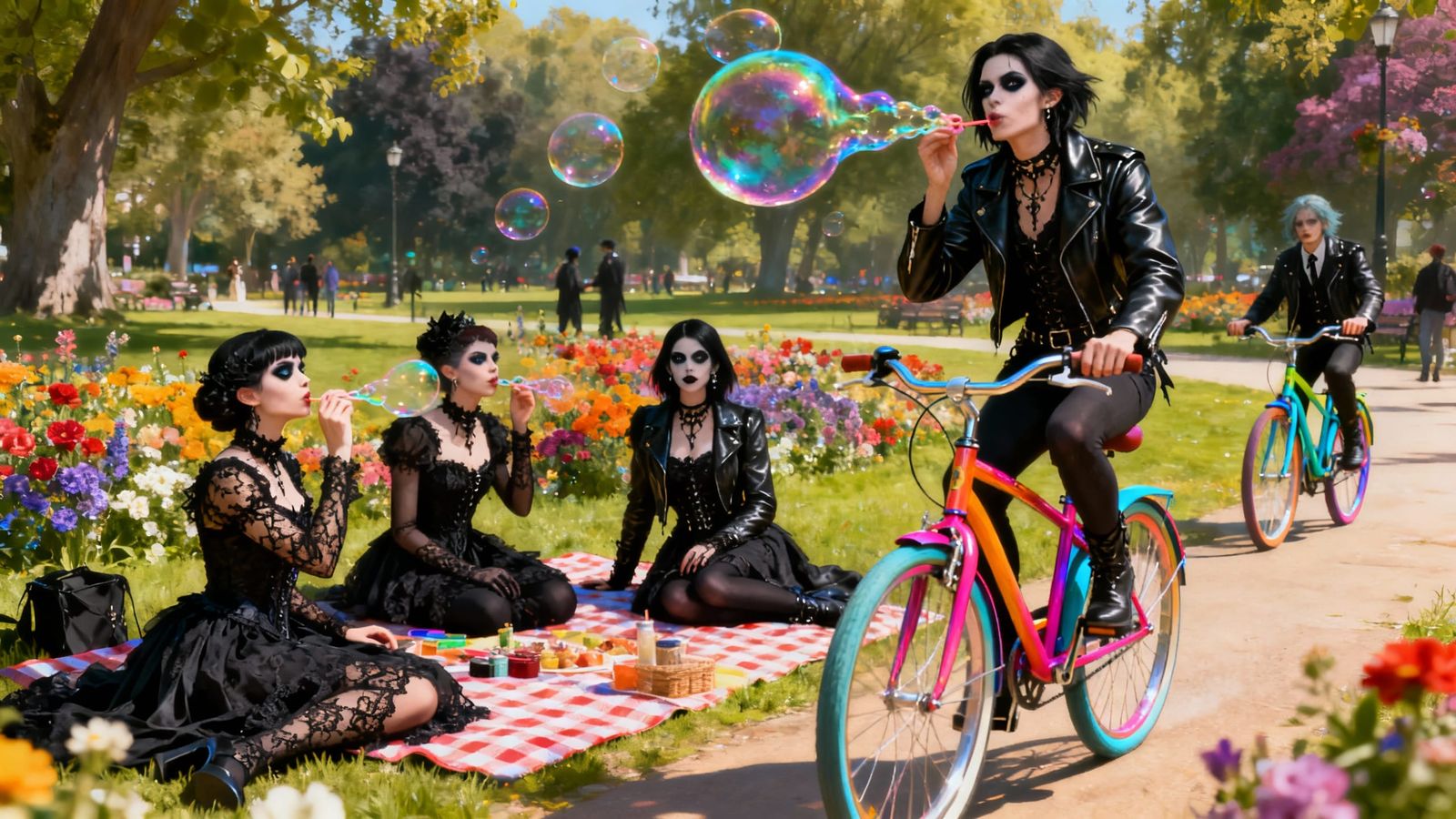 Goths Enjoying a Sunny Picnic With Soap Bubbles