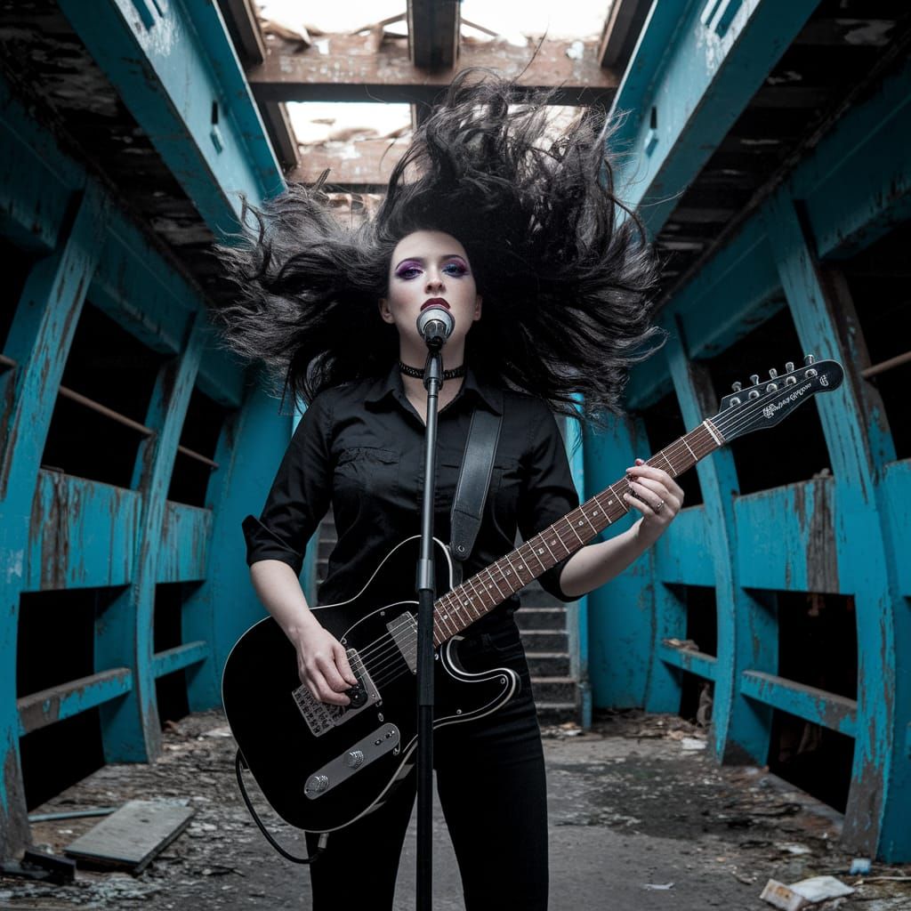 Gothic Lady Underwater with Guitar, Cinematic Style