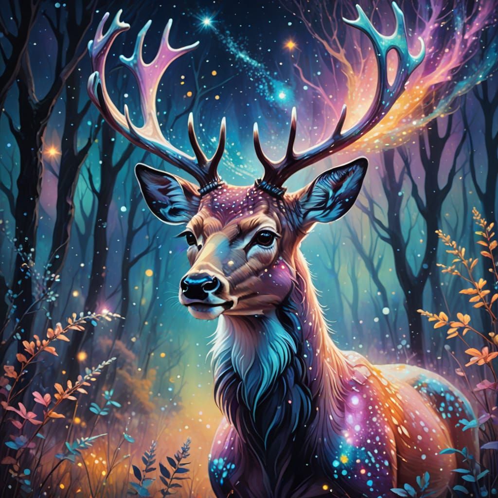 Stardust Deer in Dreamlike World: Ethereal Concept Art