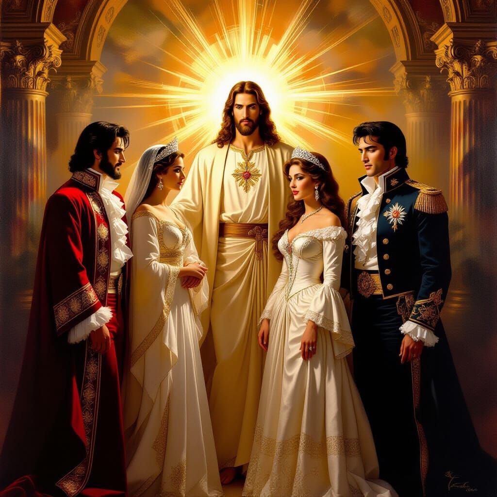 Divine Figures in Baroque Oil Painting Style