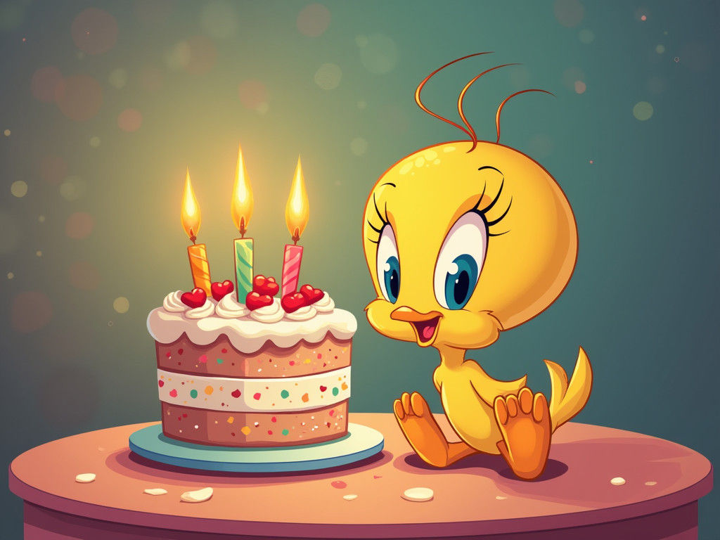 Tweety Bird Celebrates Birthday: Vector Art