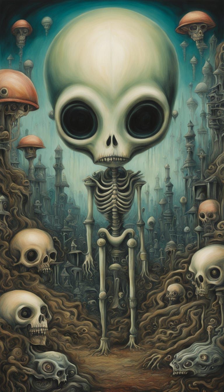 Vibrant Fantastical Artwork in Crude Crayon and Marker Strok...