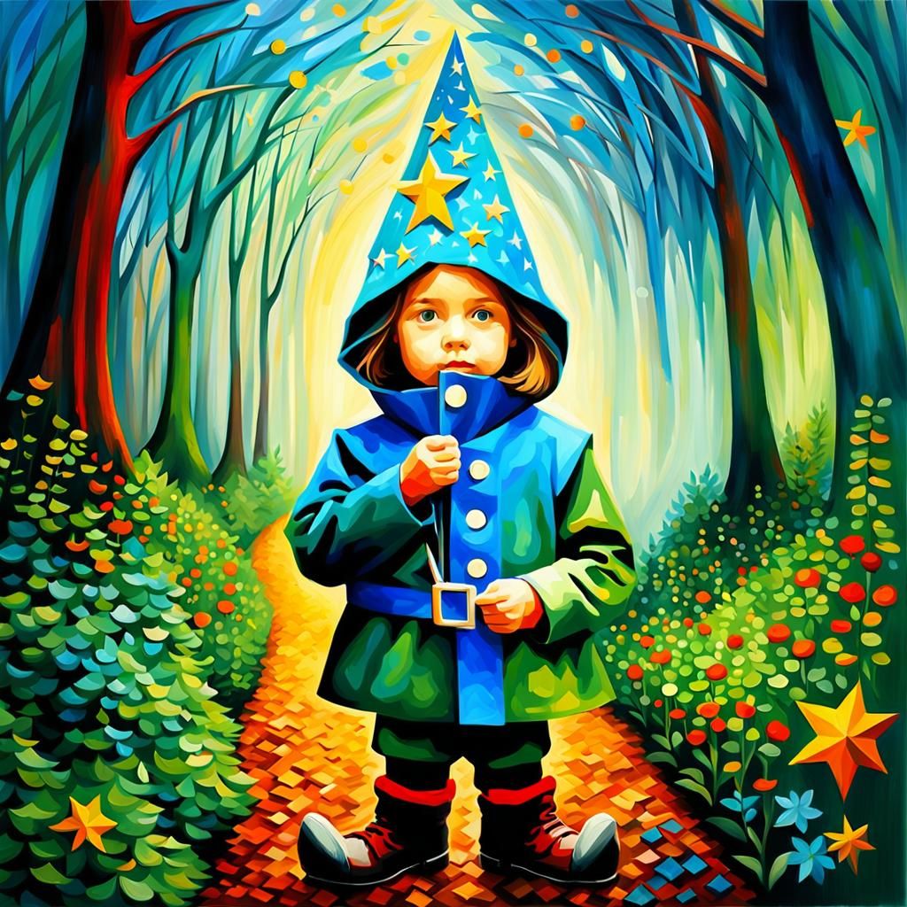 Enchanted Portrait in Vibrant Oil Colors, Magical Forest Sur...