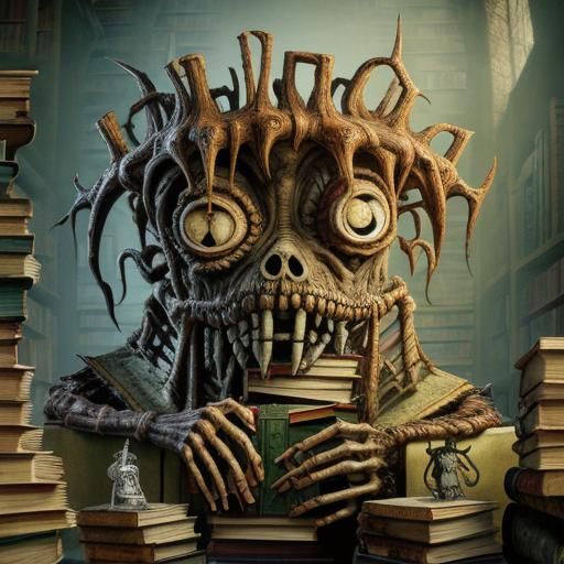 Disturbing Zombie Librarian in Art Brut Style