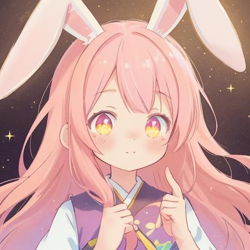 Kawaii Anime Girl with Bunny Ears in Pastel Colors