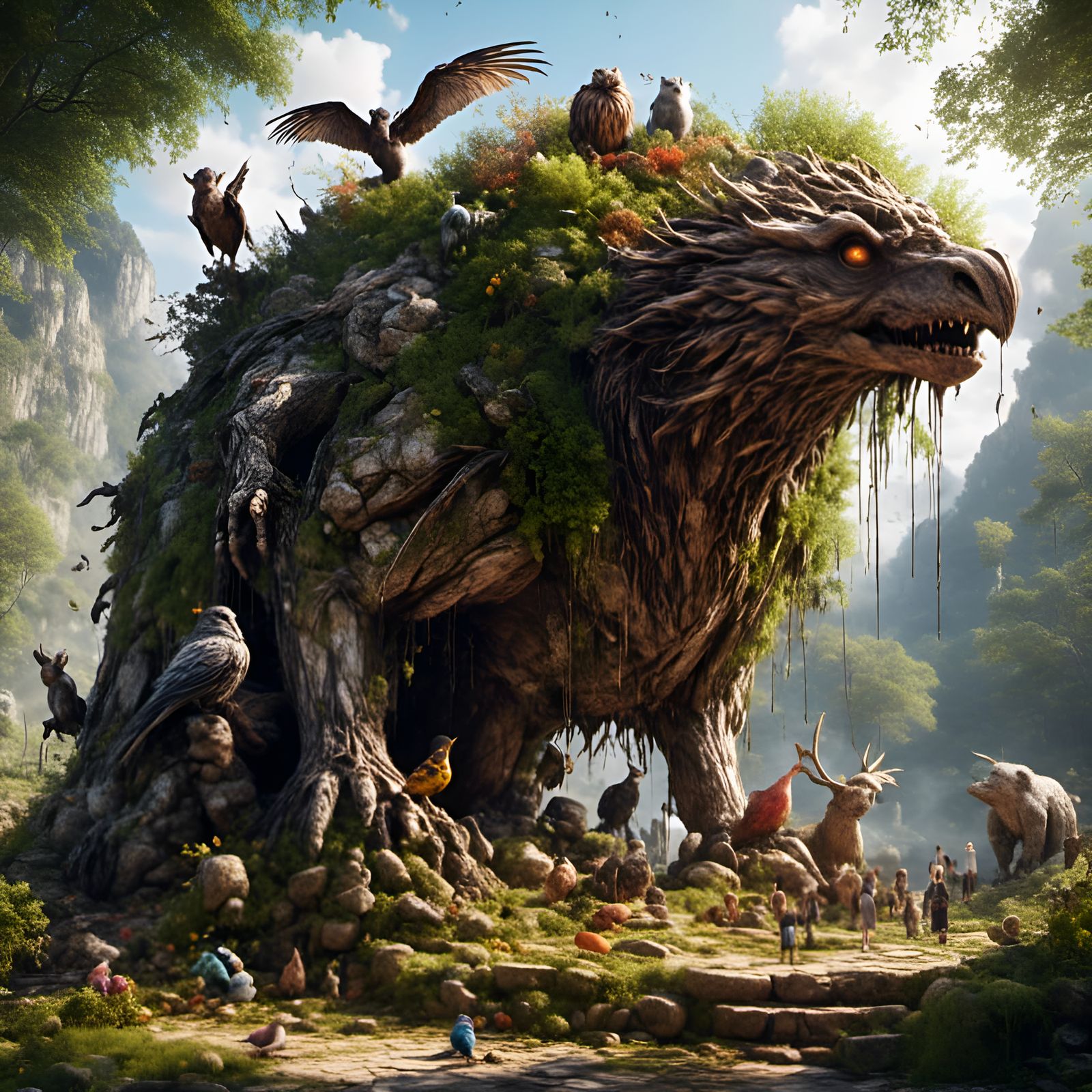 Fantasy Rock Creature Family in Graffiti Style