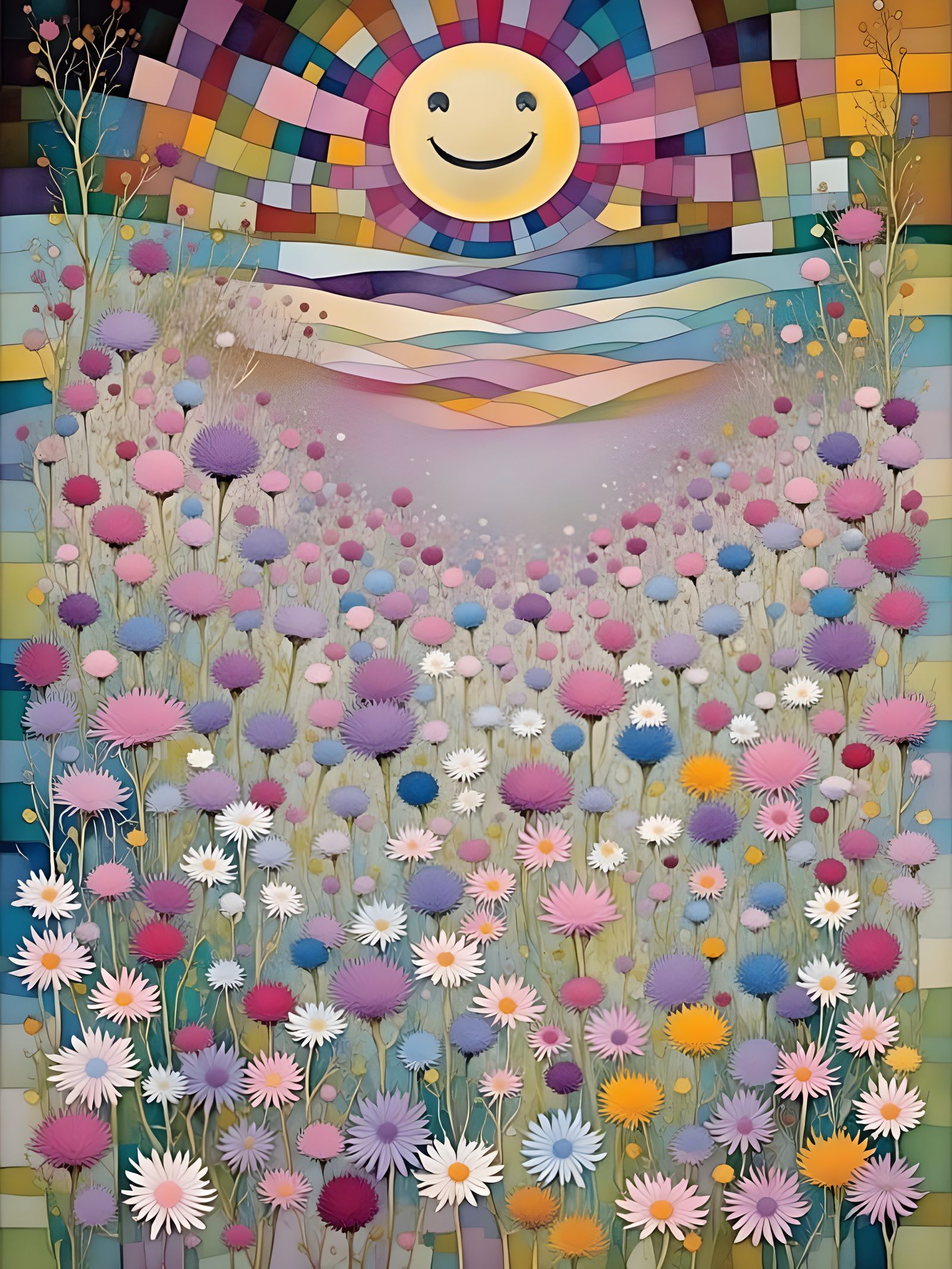 Surrealist Sunlit Garden Blooms with Radiant Smiles