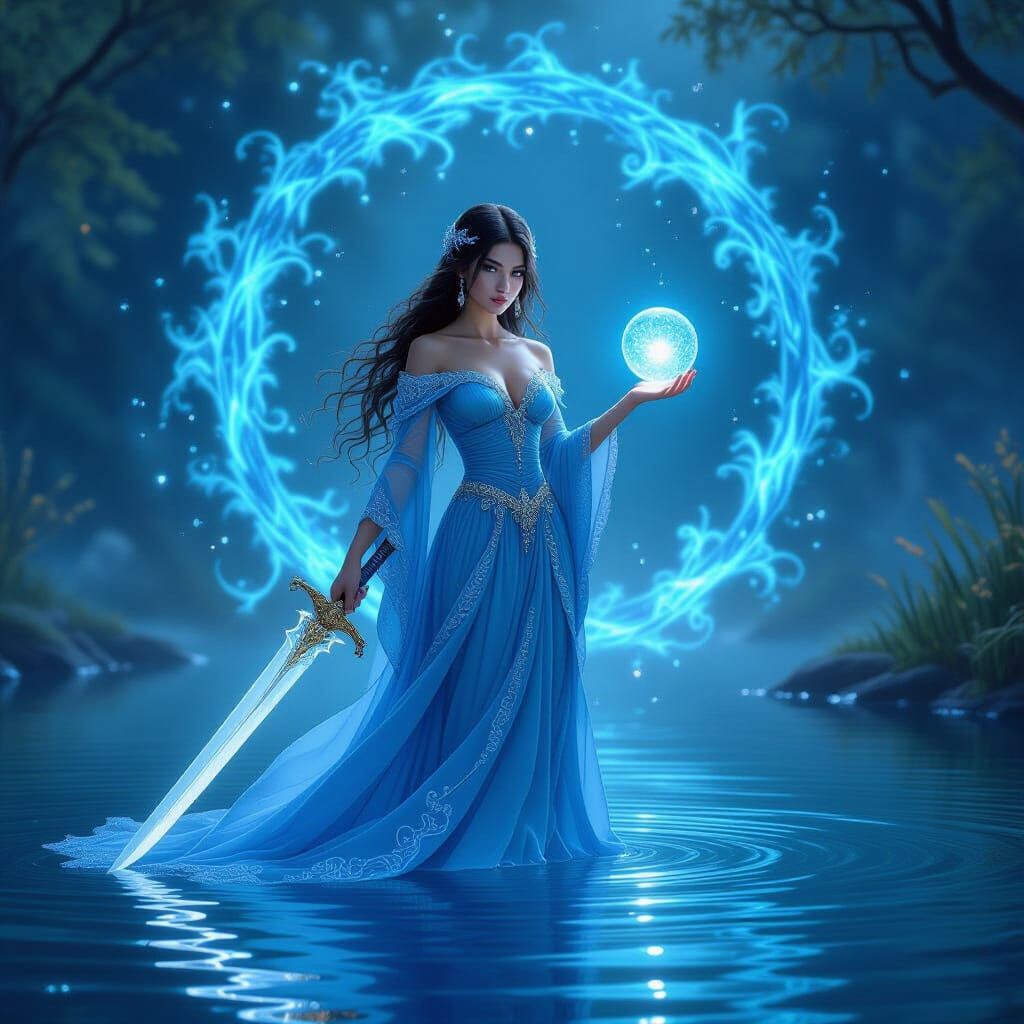 Enchanted Lady with Sword and Crystal Ball