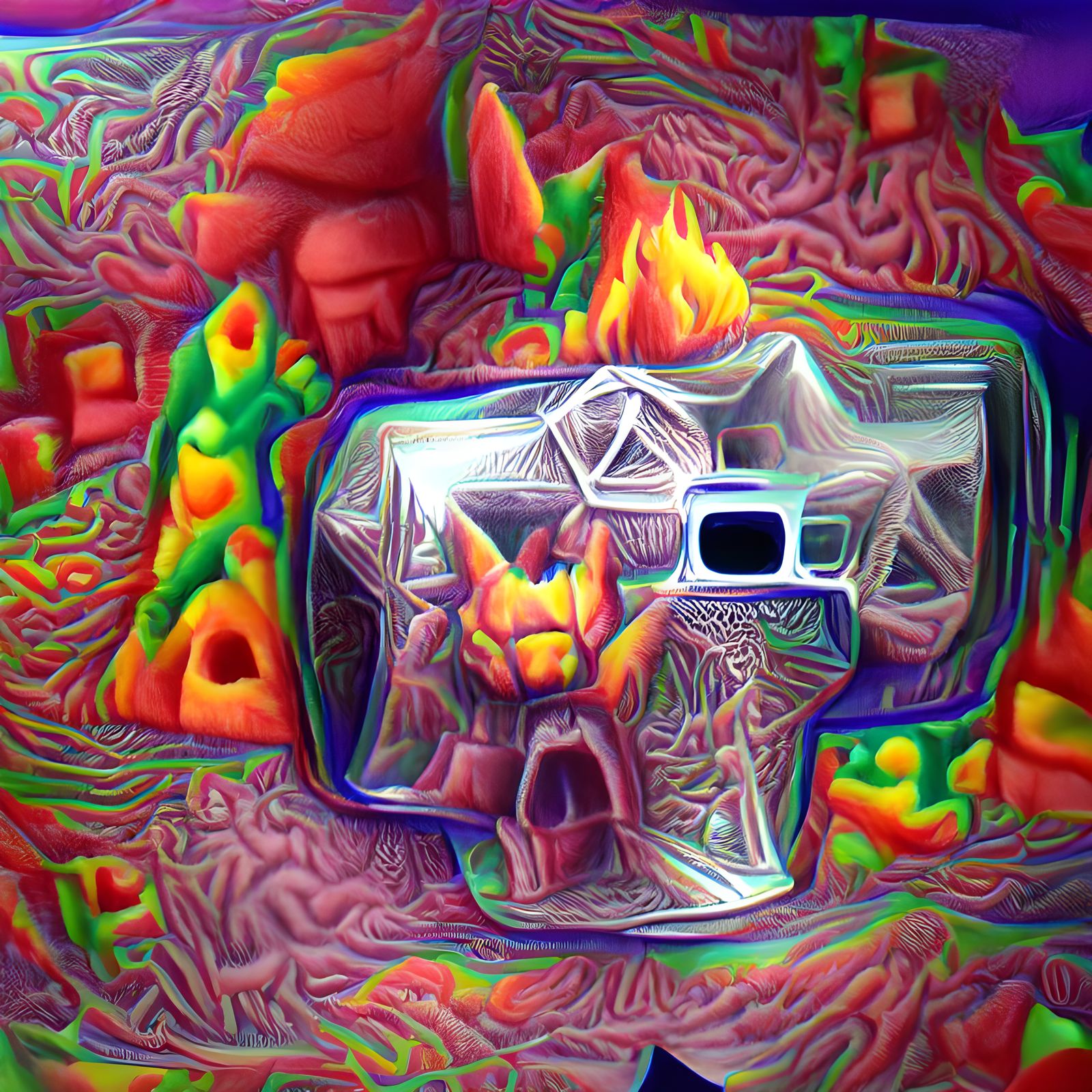 Thermal Camera View of Cosmic Moshpit in Surrealism