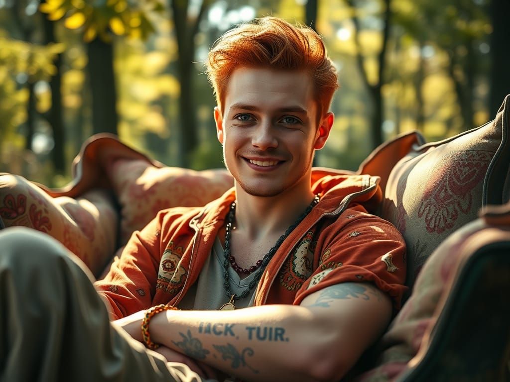 Charming Boho Gentleman in Whimsical Woodland Scene