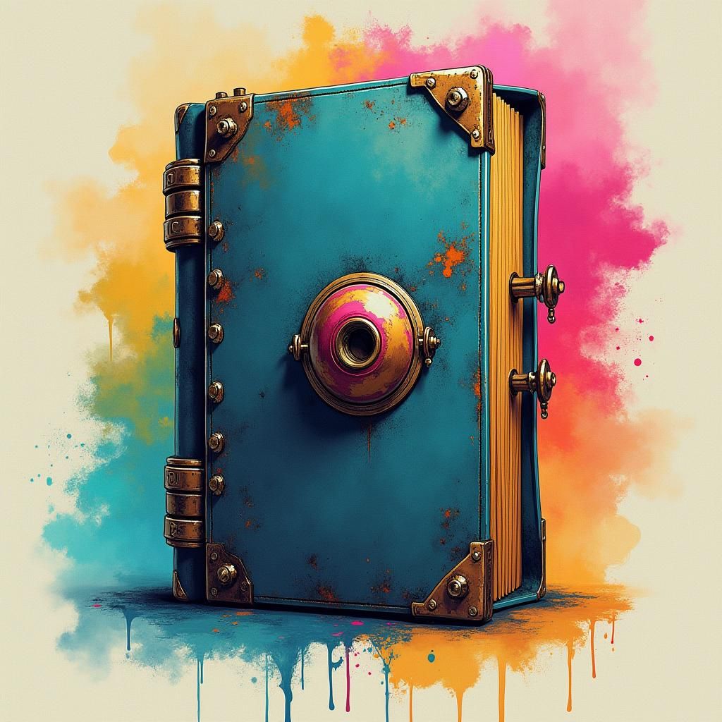 Retro-Futuristic Book Projector in Polychromatic Graffiti Ar...