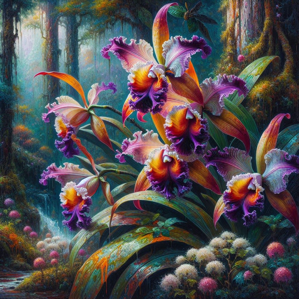 Enchanted Gothic Cattleya Orchid Oil Painting