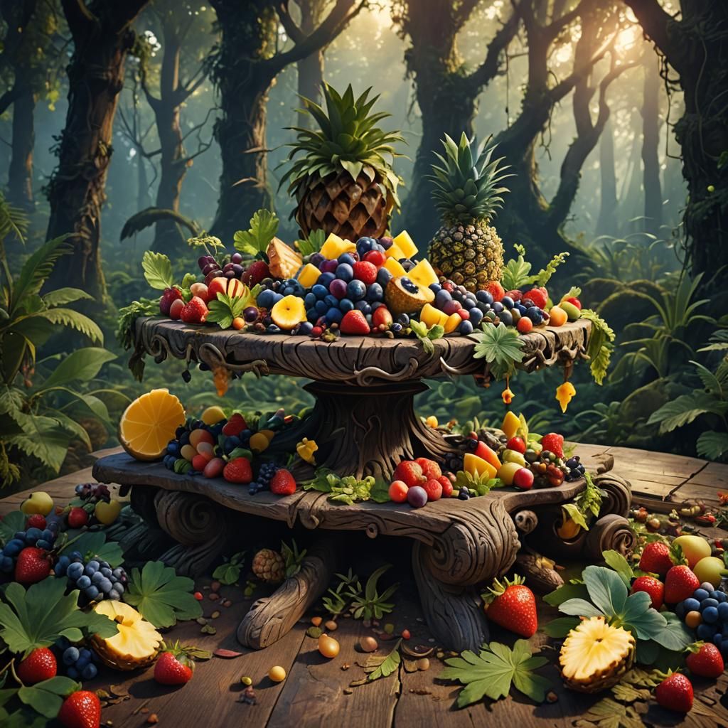Mystical Fruit Salad in Fantasy Forest Concept Art