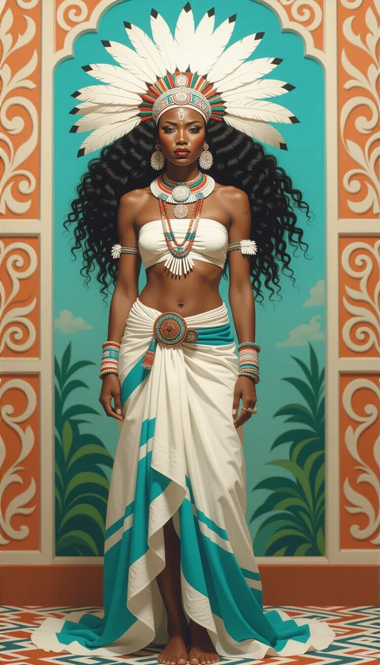 Idealized Papua Queen in White Body Paint with Paradise Bird