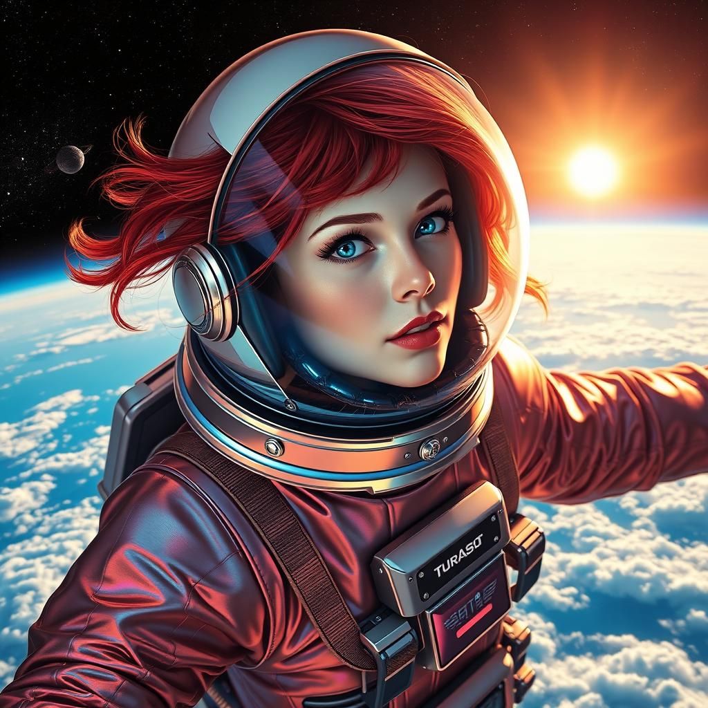 Redhead Girl in Retrofuturistic Space Suit