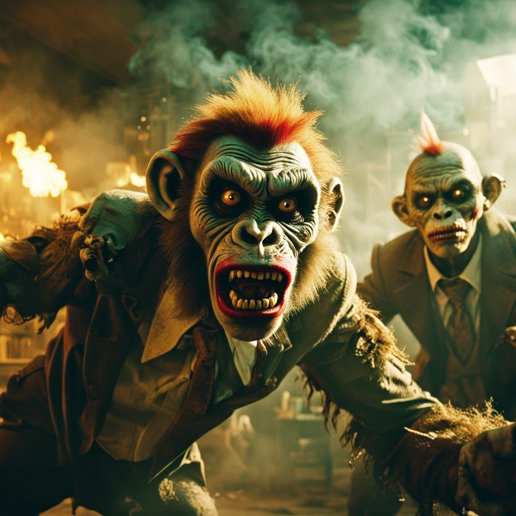 Zombie Monkey Clowns Terrorize Bank in Cinematic Robbery