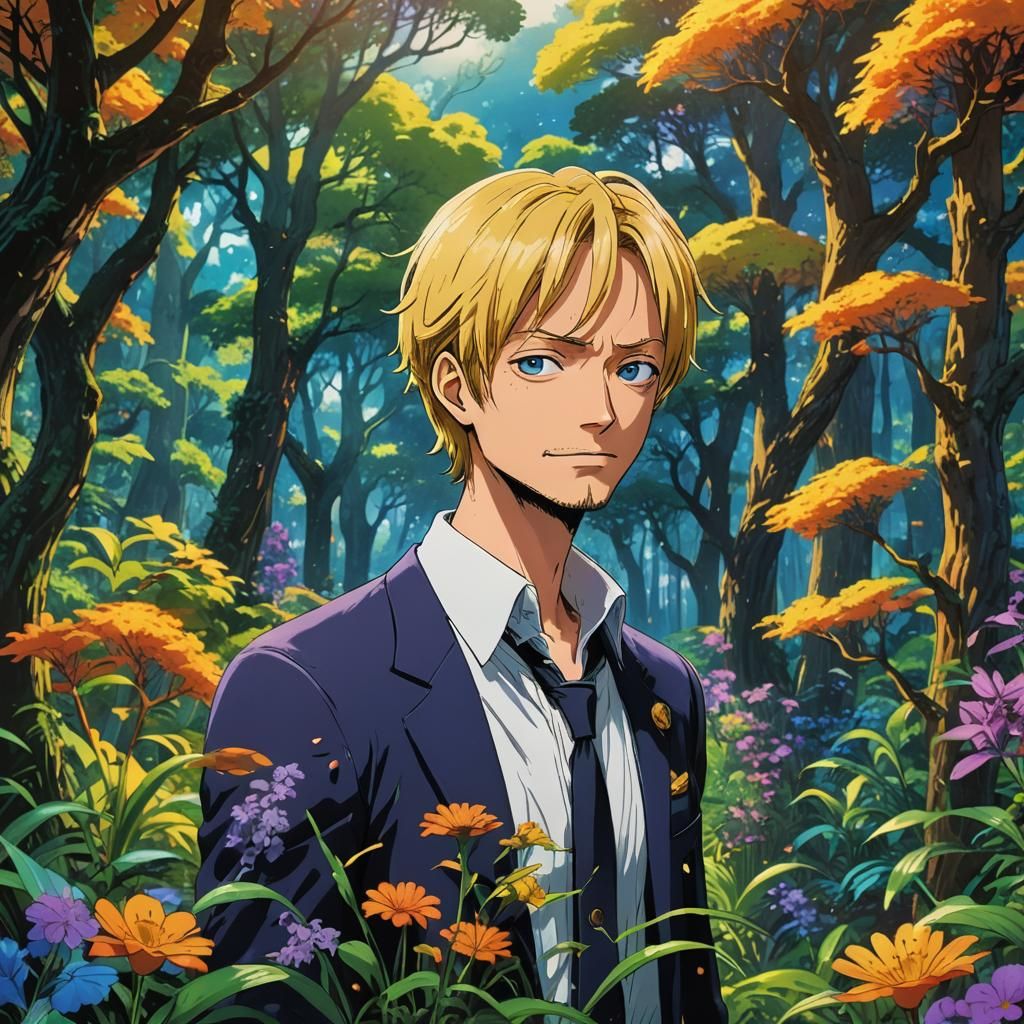 Sanji in Lush Forest, Miyazaki-esque Illustration