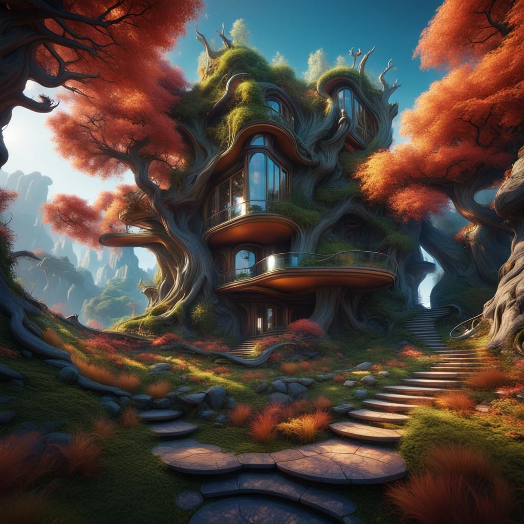 Abstract Home Merging Nature: Detailed Matte Painting