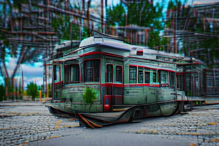 City Streetcar at Night in Photorealistic Style