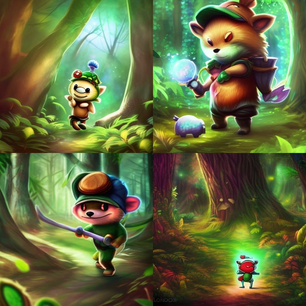 Teemo Walks Through Forest: Astral Cosmic Illustration