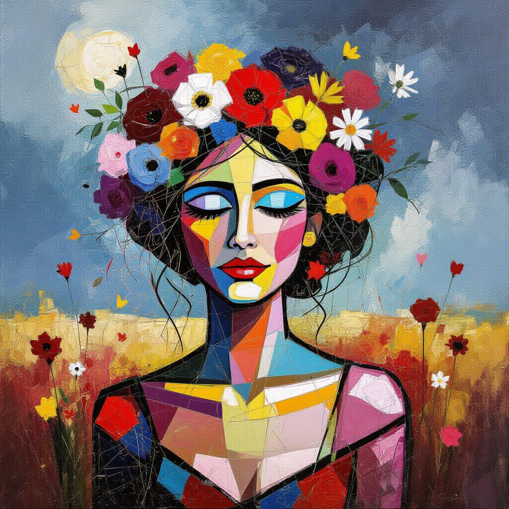 Ephemeral Eco-Art Portrait of Woman with Flowers