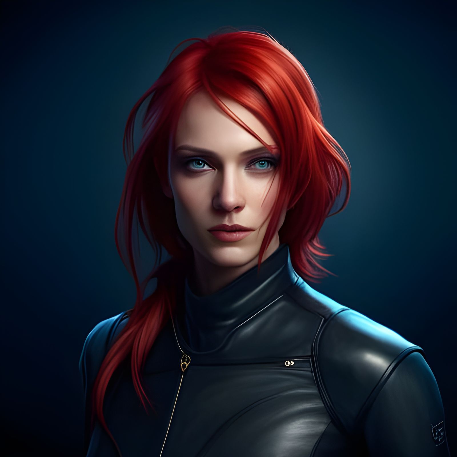 Beautiful Redhead Unveiled: Hyperdetailed Portrait in Leathe...