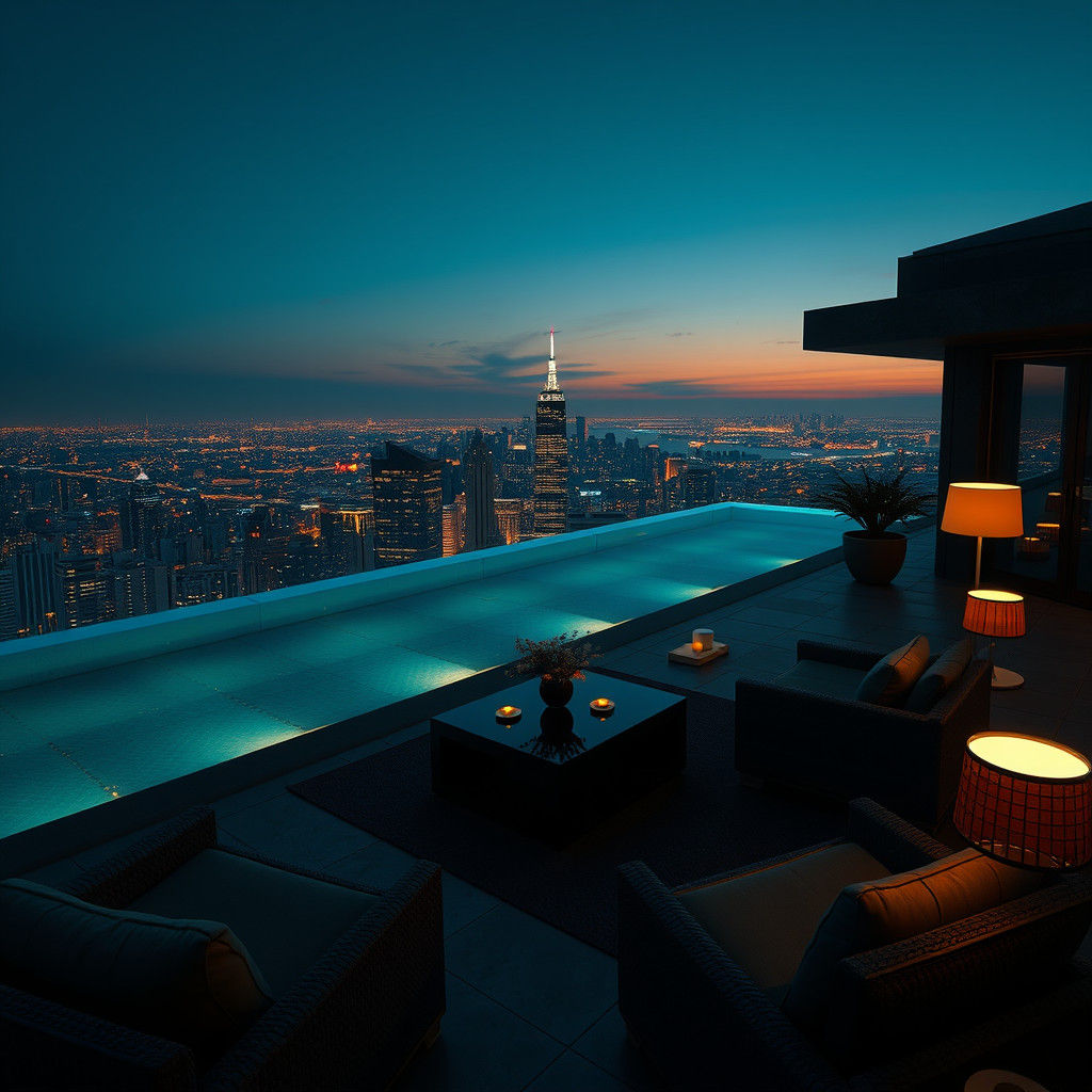 Luxurious Penthouse Terrace at Dusk: A Matte Painting